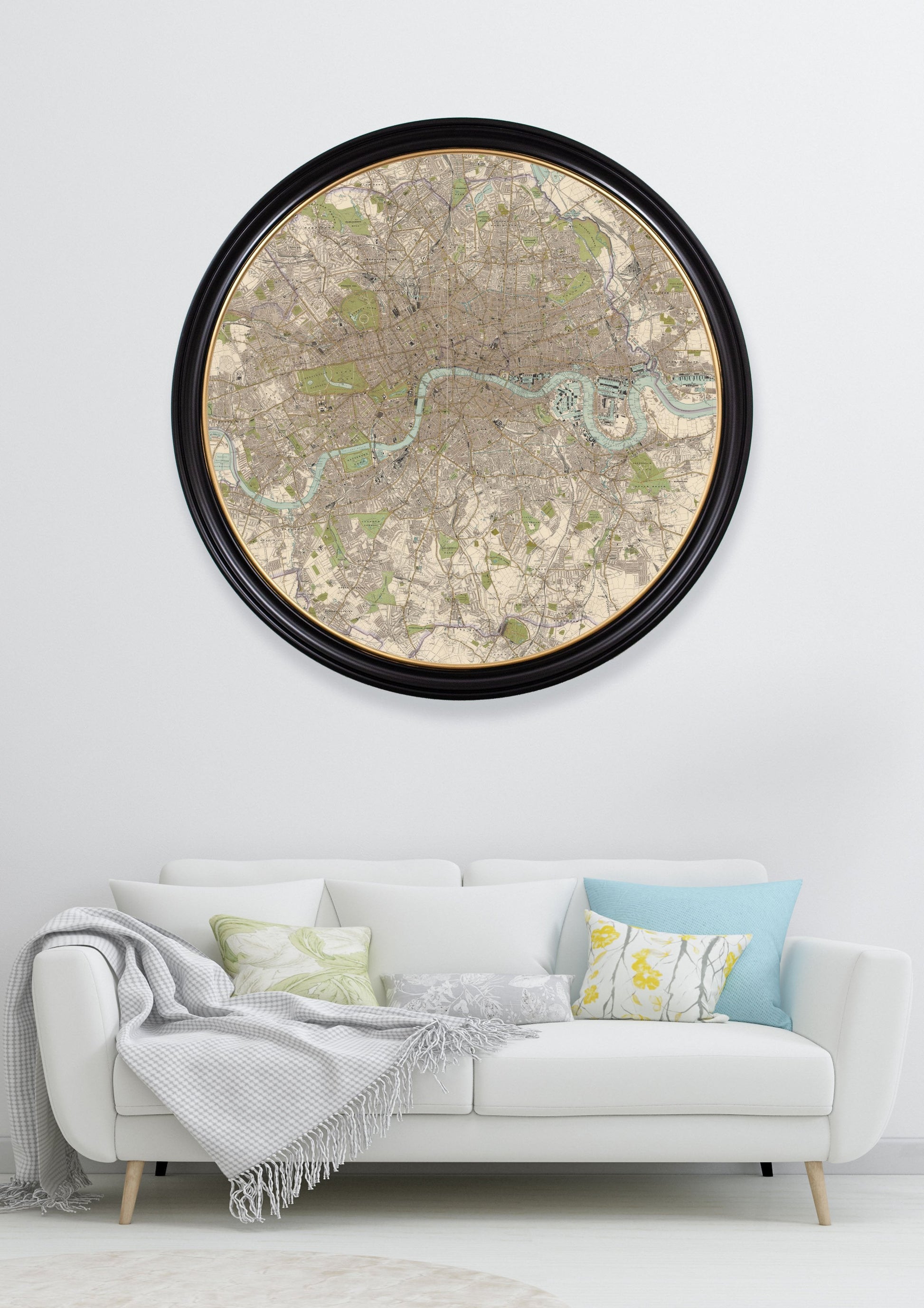 c.1905 Map of London – Round Frame – framed wall art at Leya Buster Interiors