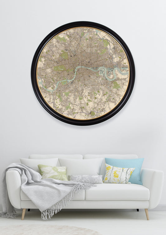 c.1905 Map of London – Round Frame – framed wall art at Leya Buster Interiors
