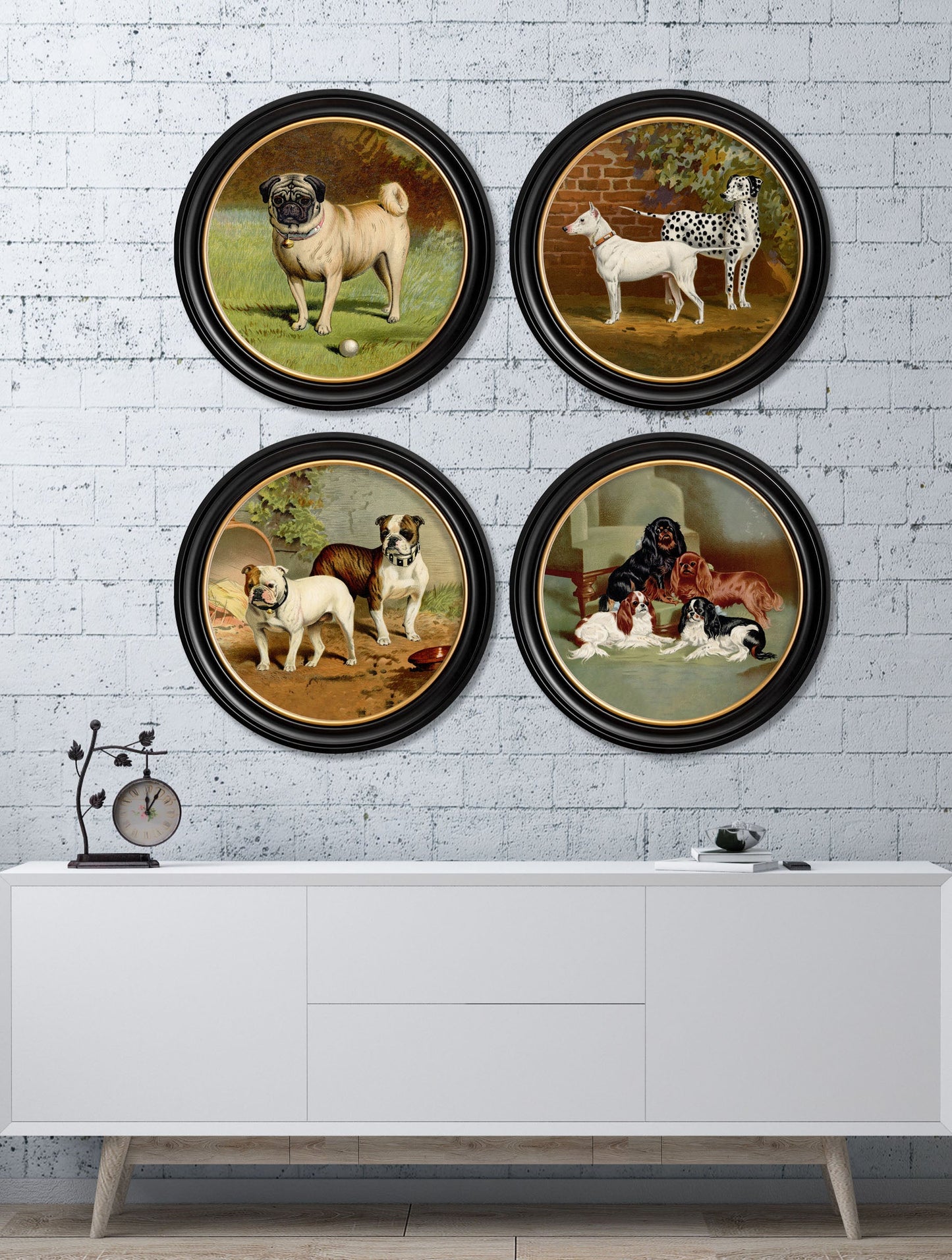 c.1881 Dogs – Round Frame – framed wall art at Leya Buster Interiors