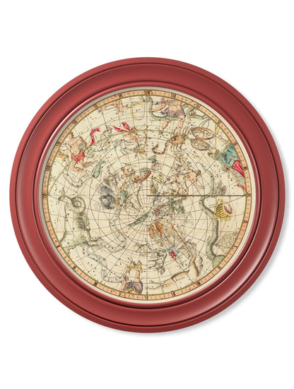 c.1820 Map of Constellations – Round Frame Red styled view – Leya Buster Interiors