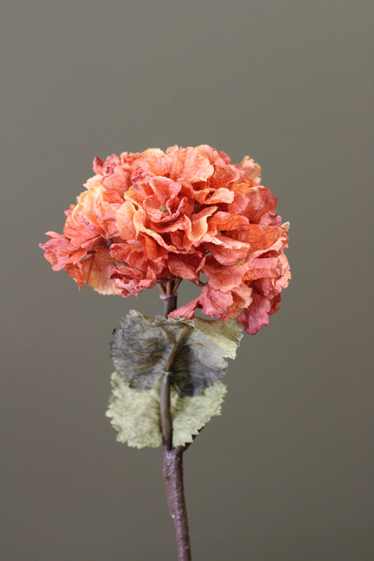 Rustic Hydrangea Stem – Burnt Orange faux hydrangea with a full warm orange flower head