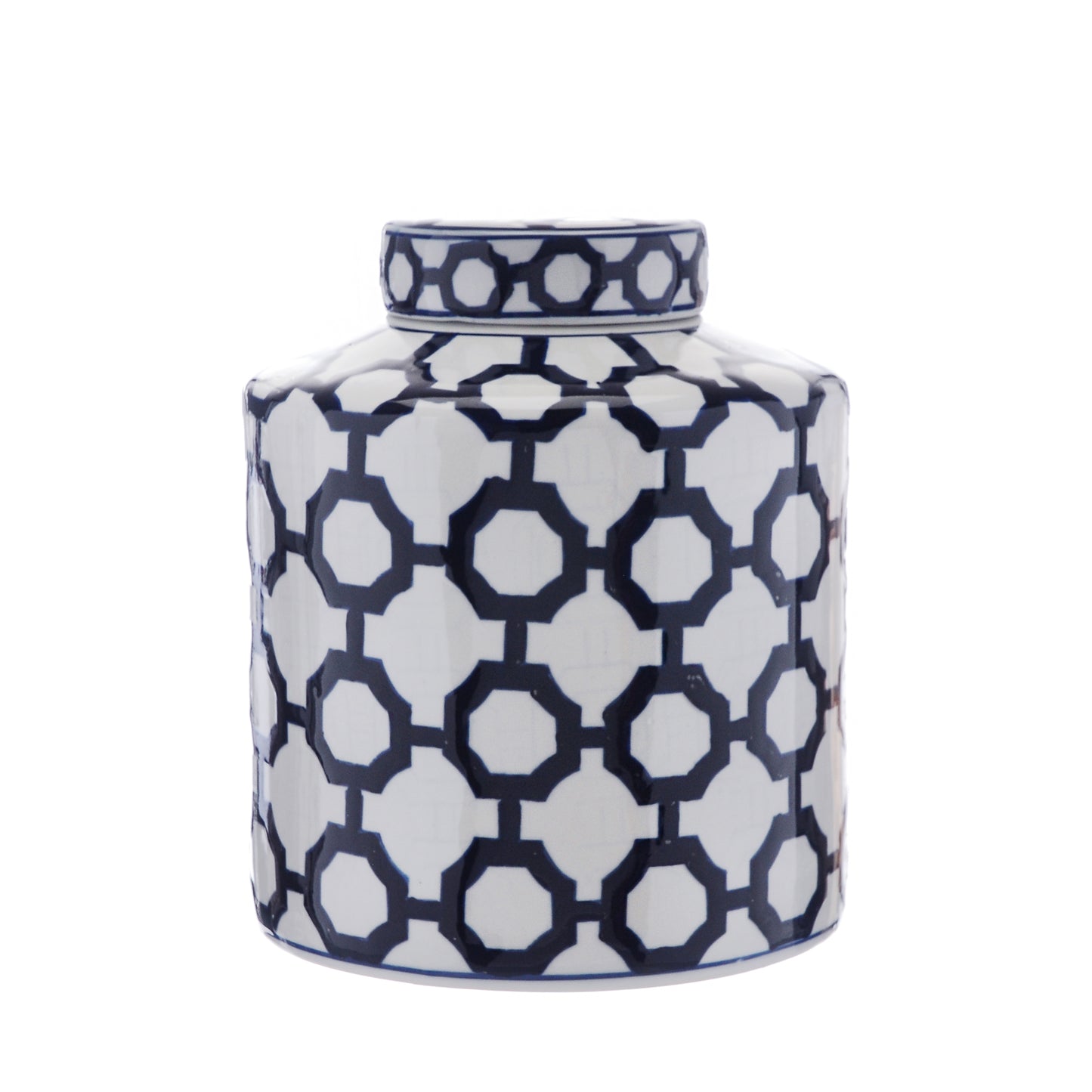 Short Blue & White Geometric Ginger Jar