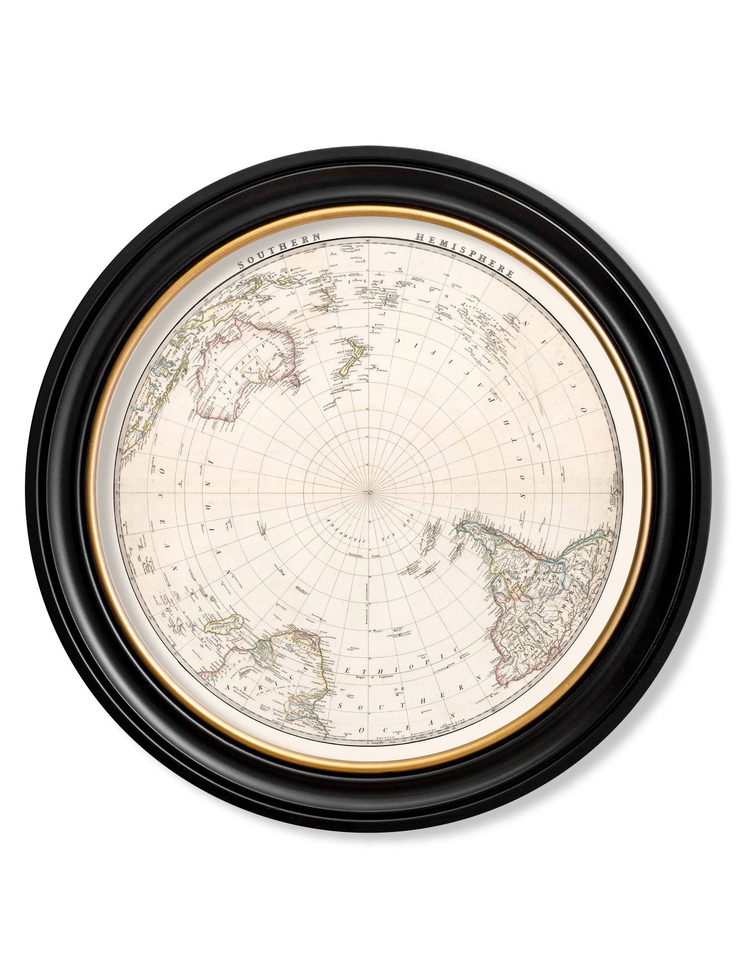 c.1838 World Map Hemispheres in Round Frames styled view – Leya Buster Interiors