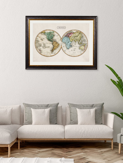c.1800s Map of the World – framed wall art at Leya Buster Interiors