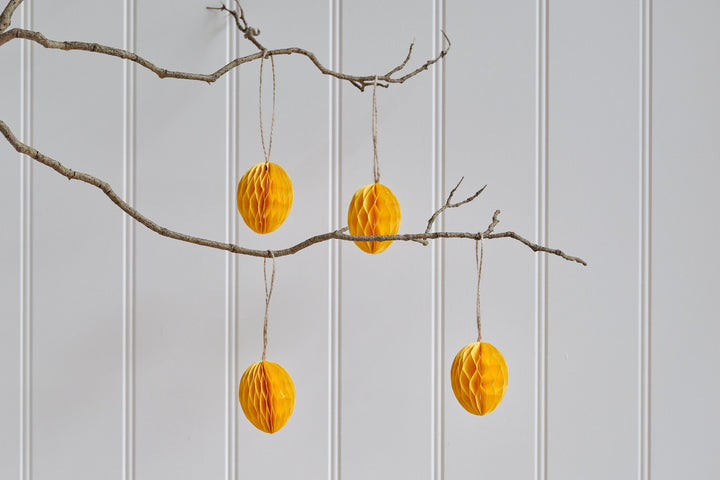 Yellow Hanging Paper Easter Eggs – Set of 4 – home decor at Leya Buster Interiors