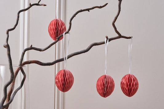 Pink Hanging Paper Easter Eggs - Set Of 4