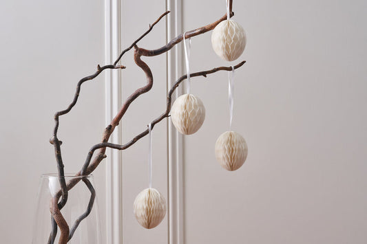 White Hanging Paper Easter Eggs - Set Of 4